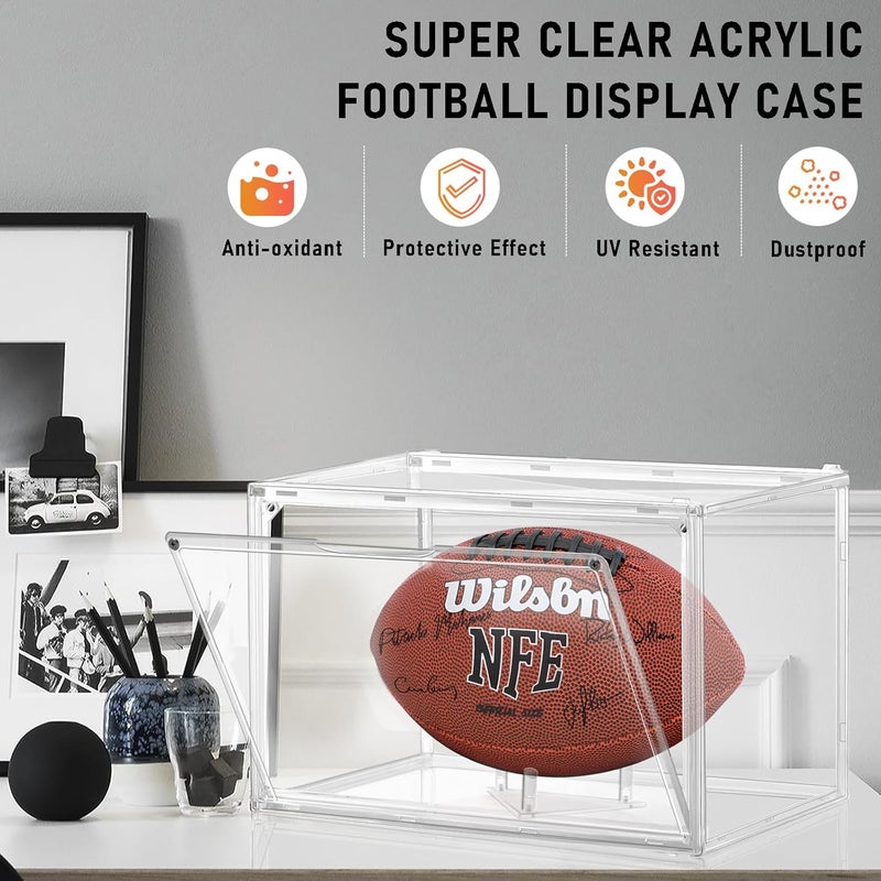 KKU Football Display Case, Acrylic Clear Football Case Full Size with Magnetic Door, Professional Memorabilia Football Display Boxes Football Holder Dust and UV Protection - Image 2